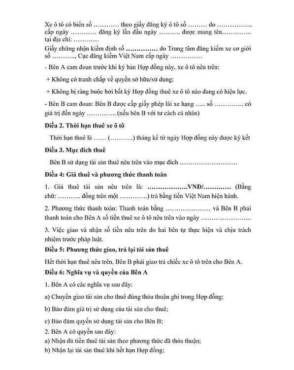 4-Seater Car Rental Agreement Template in Phu Quoc Sample 4-seater car rental agreement page 2