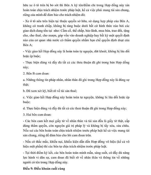 4-Seater Car Rental Agreement Template in Phu Quoc Sample 4-seater car rental agreement page 4